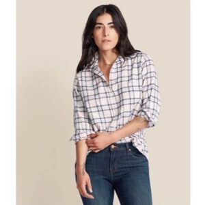 Grayson The Hero Feathered Flannel Button Down in Pink Melange Plaid Large